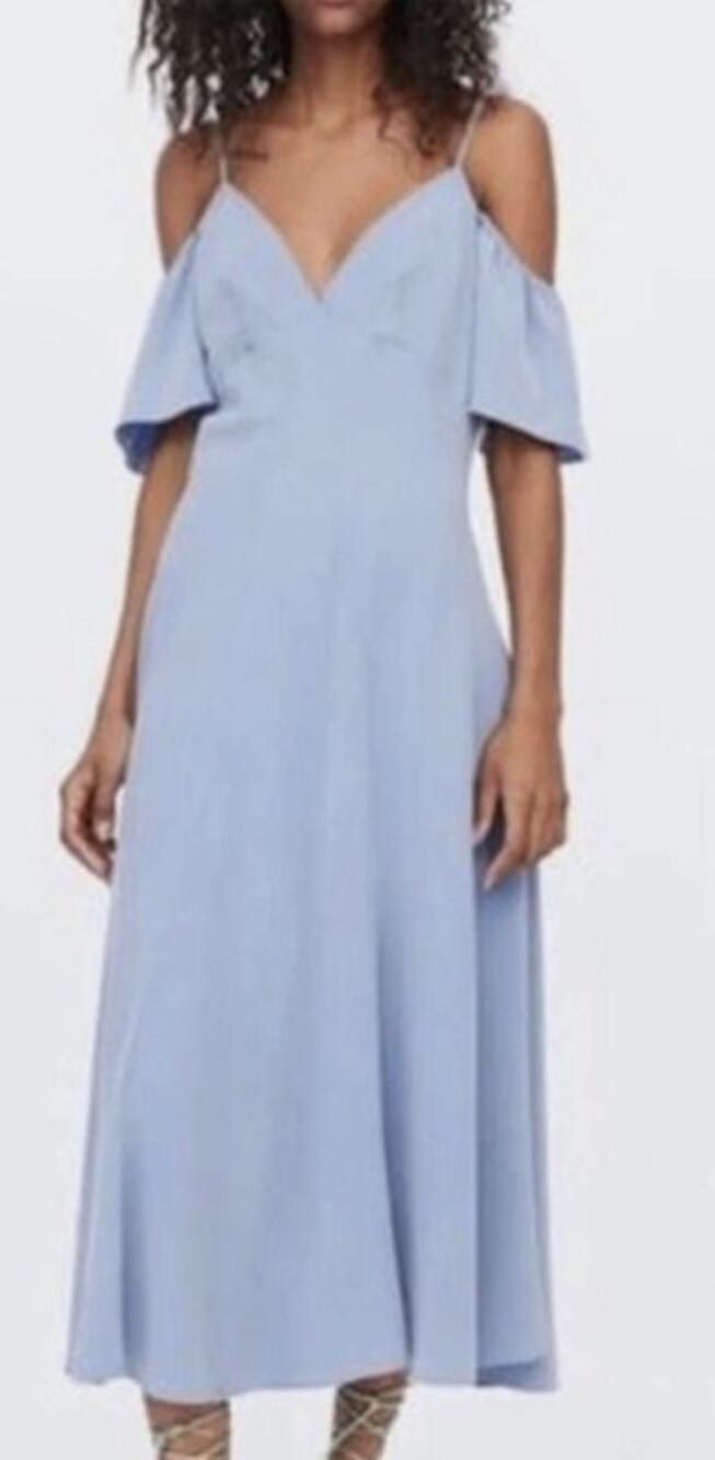 NWOT Womens Zara Chambray Midi Off The Shoulder Dress Size Medium
